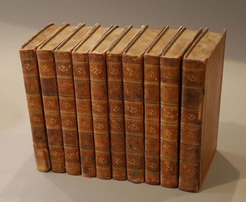 Gibbon, Edward - The History of the Decline and Fall of the Roman Empire, 10 vols only (of 12), 8vo, diced calf, some vols with joints